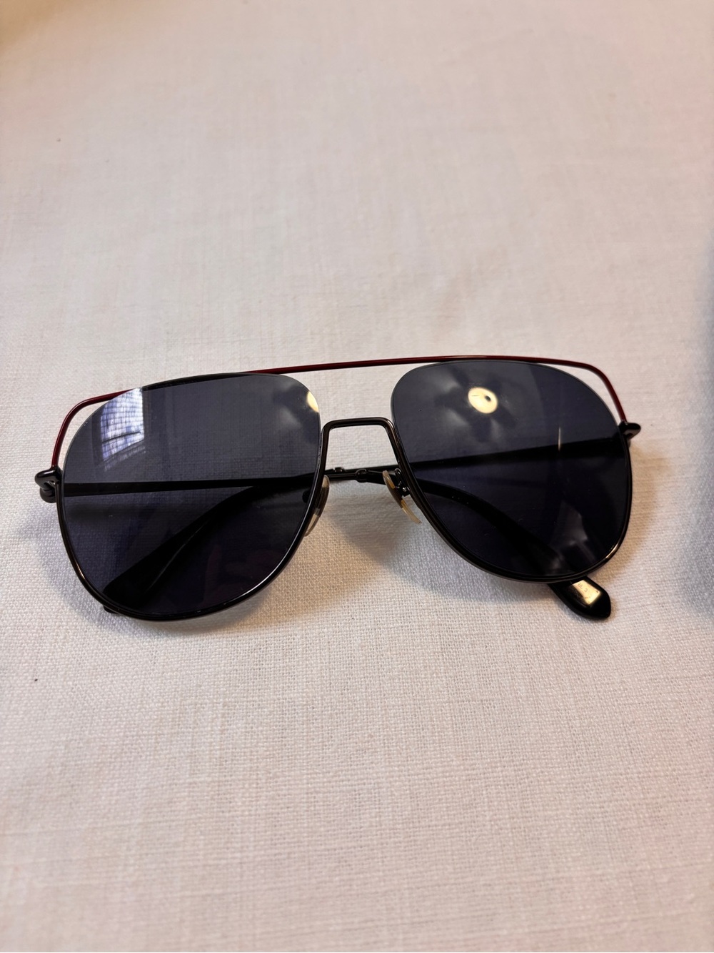 Alexander McQueen Aviator Sunglasses with Black Lenses and Red/Gunmetal Frame